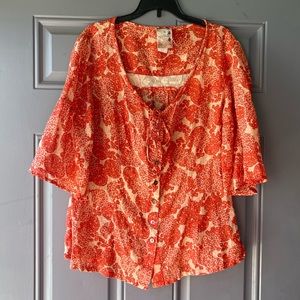 Da-Nang Silk/ Cotton Blouse in coral and white sz. M
